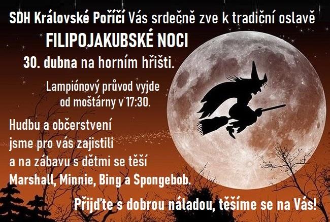 SDH Královské Poříčí Vás srdečně zve 30. dubna 2025 k tradiční oslavě Filipojakubské noci.
