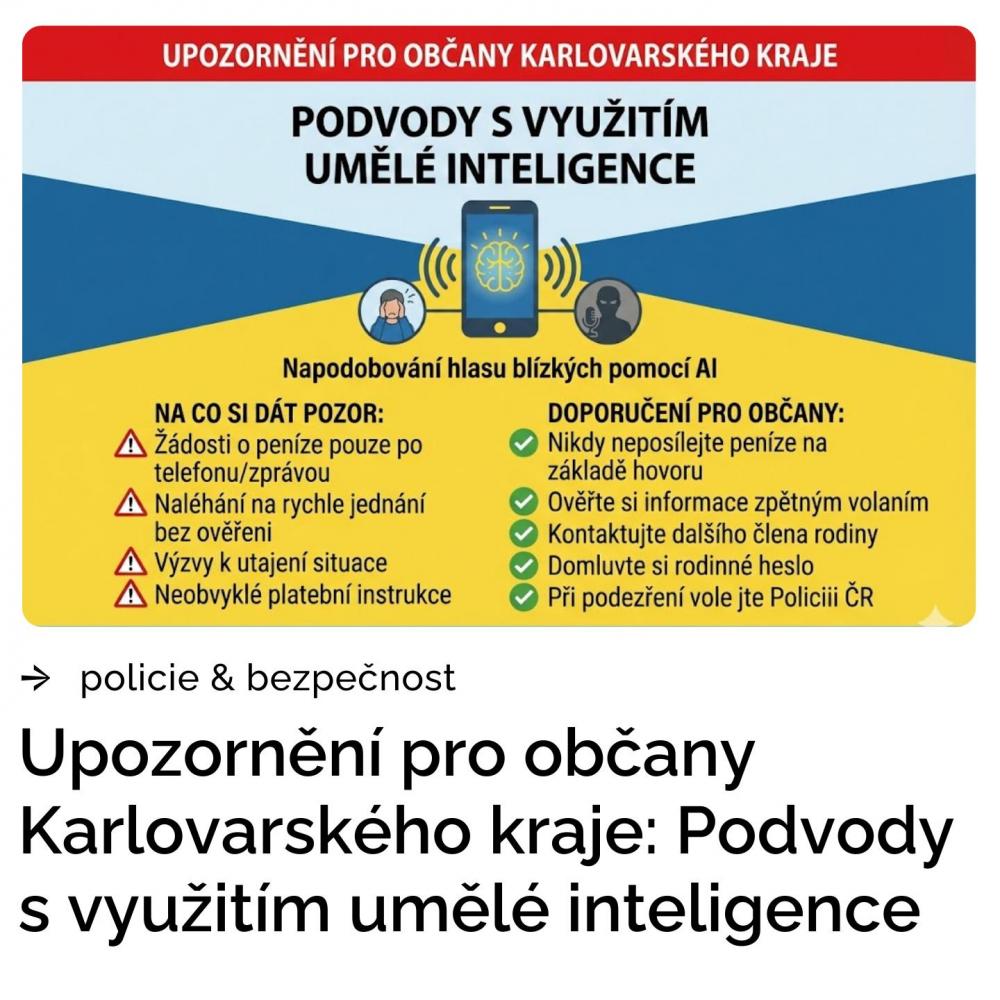 Policie upozorňuje na podvodníky využívající umělou inteligenci