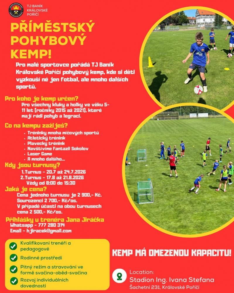 Pro malé sportovce pořádá TJ Baník Královské Poříčí pohybový kemp