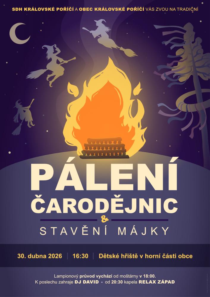 Pozvánka na Pálení čarodějnic a stavění Máje.