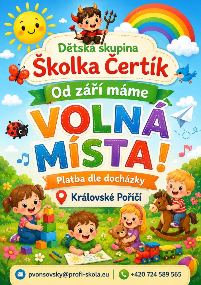 Dětská skupina Školka Čertík nabízí volná místa od září 2026